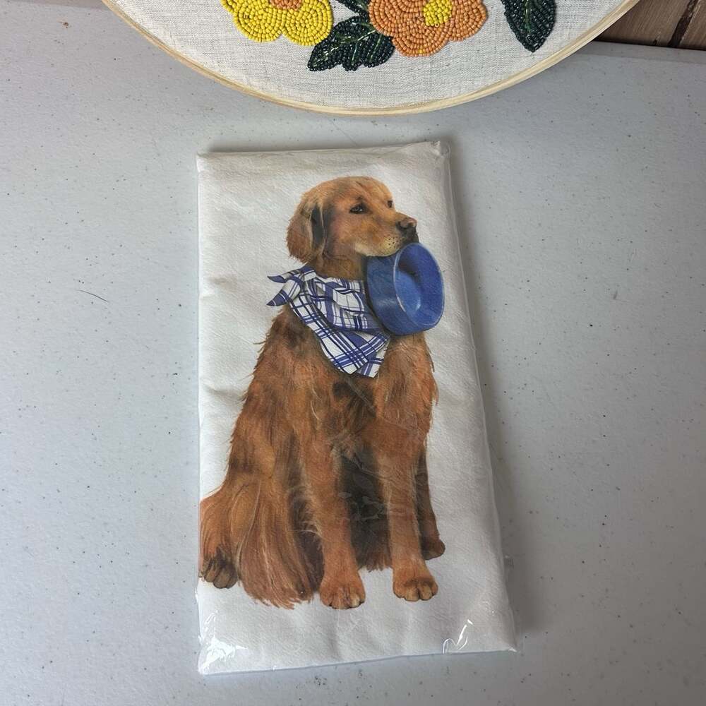 Mary Lake-Thompson Golden Retriever Dog Flour Sack Kitchen Towel 30x30 New